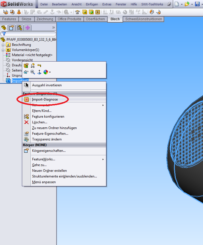 Import Diagnose, wo ist sie? (DS SolidWorks/SolidWorks