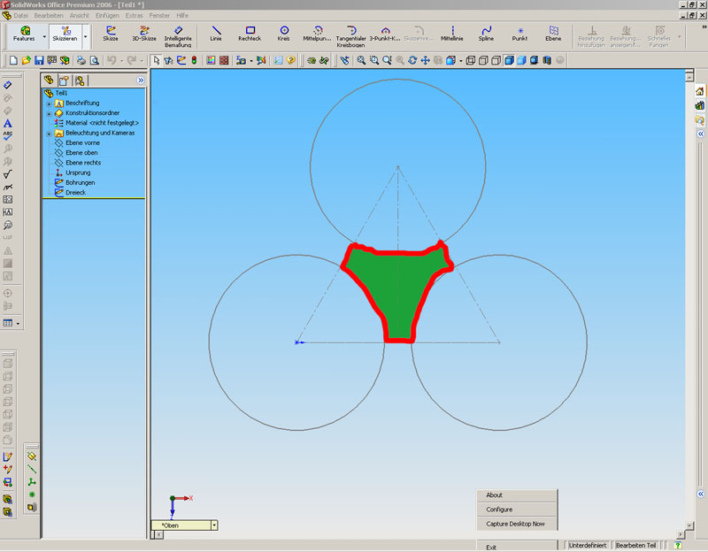 Schnittkurve 2DSkizze und Flächenbestimmung (DS SolidWorks/SolidWorks